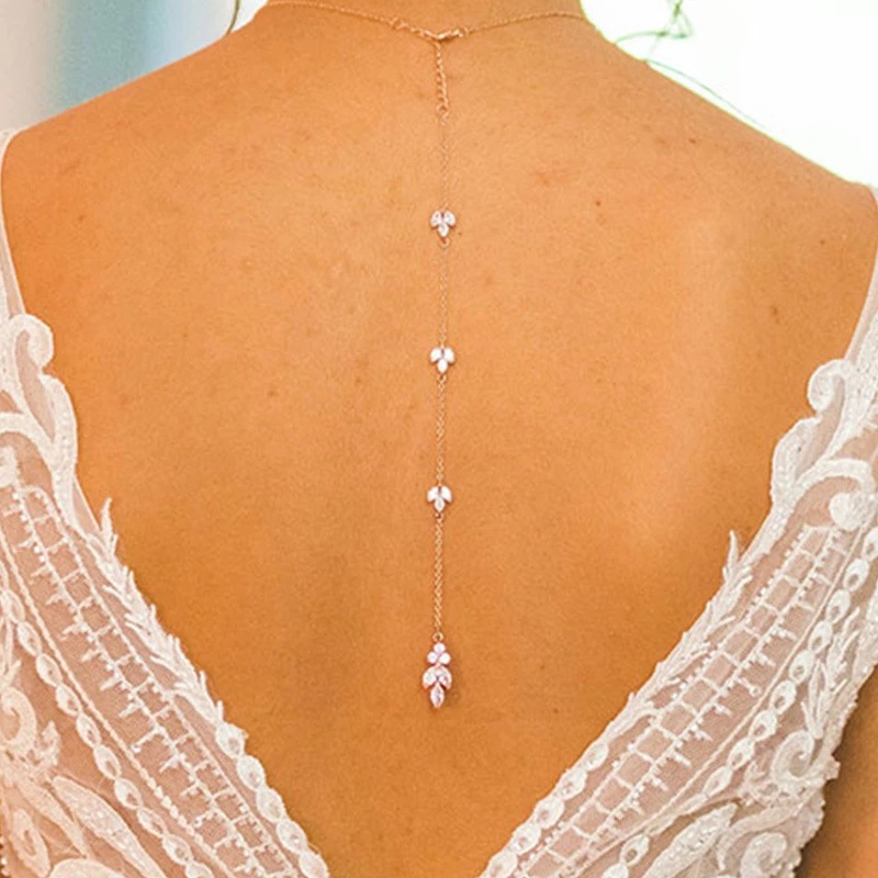 Body Jewelry For Backless Dress - Damski naszyjnik na plecy, złoty wisiorek