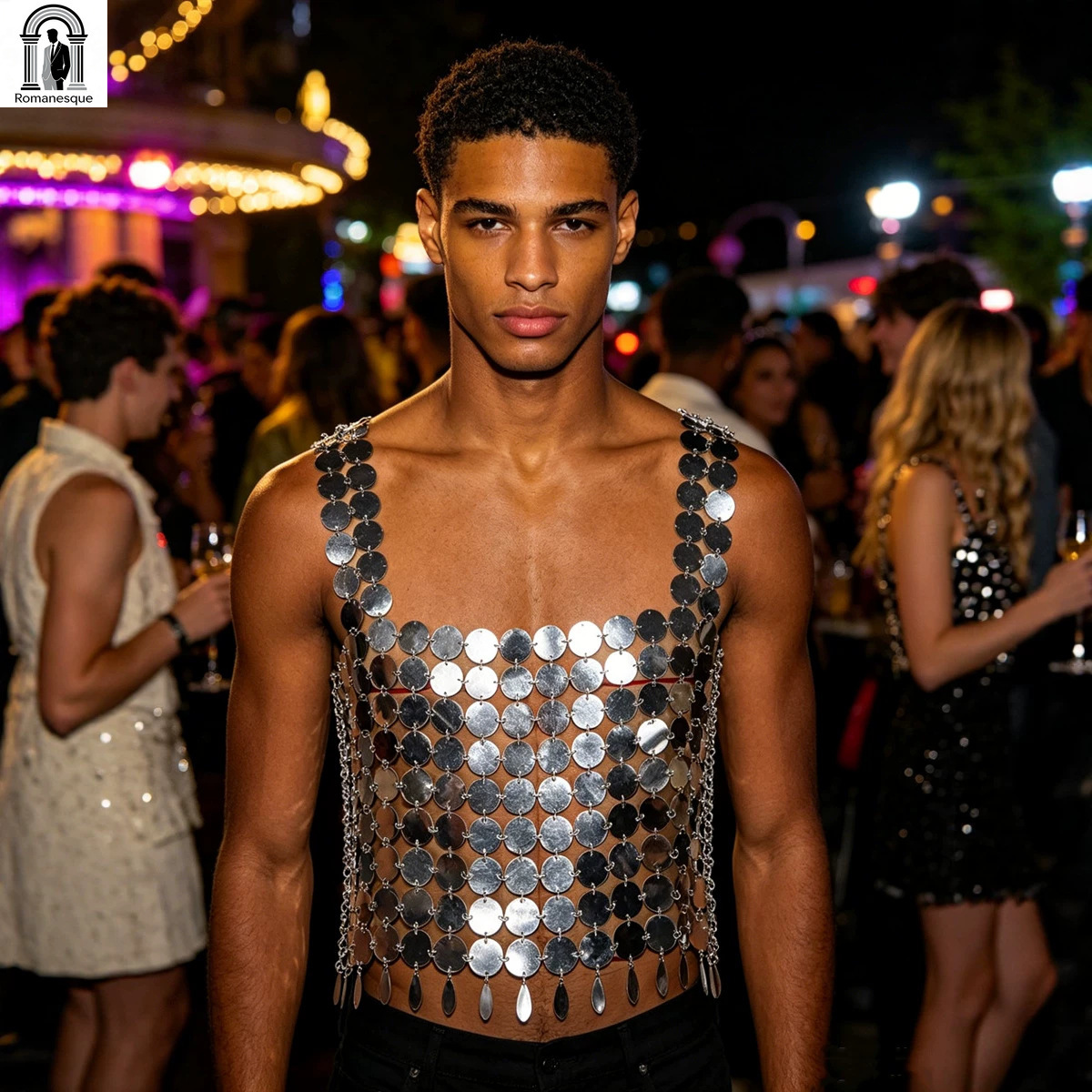 Męska błyszcząca kamizelka z ł – Body Jewelry Vest recenzja i cena