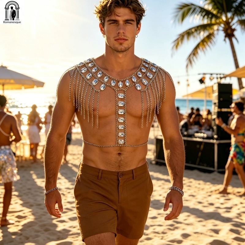 Męska błyszcząca kamizelka z ł – Body Jewelry Vest recenzja i cena