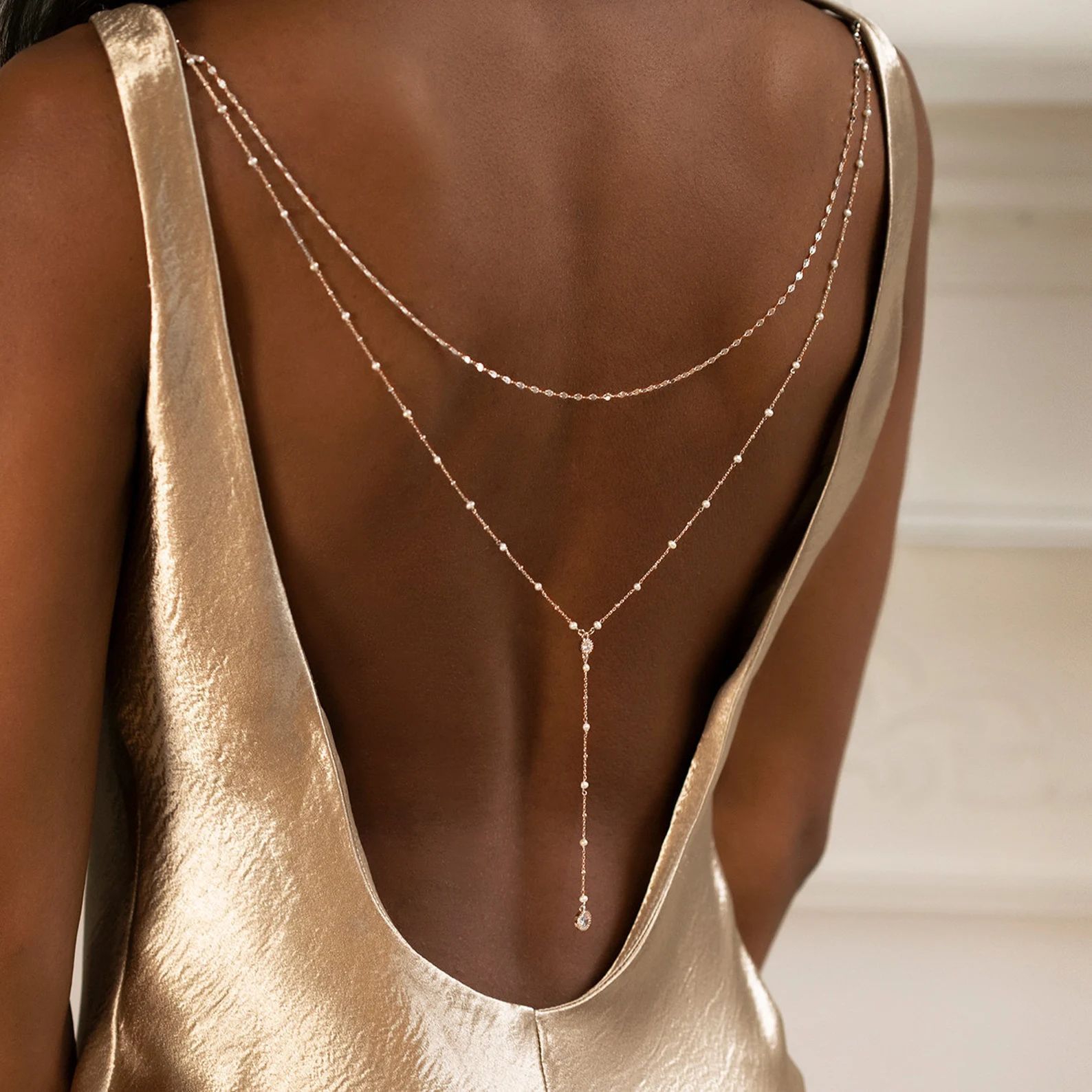 Delikatny pozłacany naszyjnik  – Body Jewelry For Backless Dress recenzja i cena